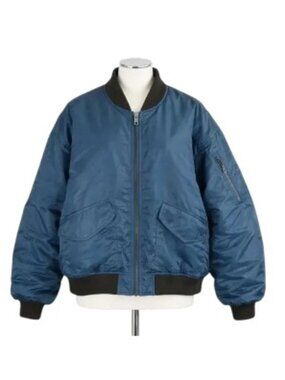 Topshop Oversized Blue Nylon Bomber Jacket Size L NWOT